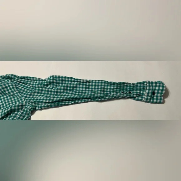 Gap Women’s The Shrunken Boyfriend Gingham Green And White Medium Long Sleeve - Picture 15 of 16